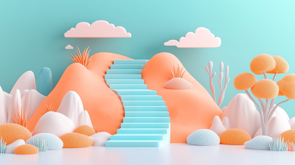 Лестница, поднимающаяся в гору в 3D стиле Лестница, поднимающаяся в гору в 3D стиле